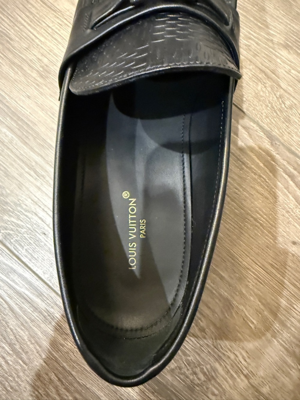 Louis Vuitton Black Embossed Leather Penny Loafers with LV Hardware - Picture 3 of 4